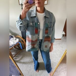 Denim aztec shacket